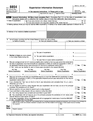Form 8854 Expatriation Information Statement