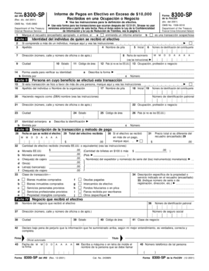 Forma Informe de Pagos en Efectivo en Exceso de $10,000 del IRS 8300-SP