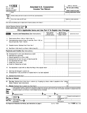 Form 1120X Amended U.S. Corporation
