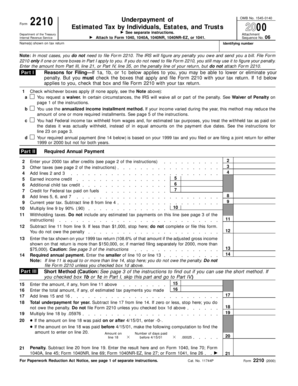 Form 2210 Estimated Tax by Individuals, Estates, and Trusts 2000