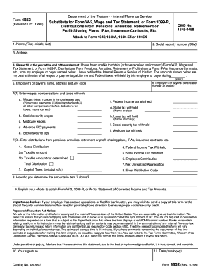 IRS Form 4852 Substitute for W-2 or 1099-R