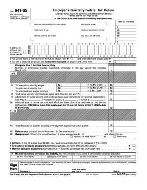 Form 941-SS Employer’s Quarterly Federal Tax Return