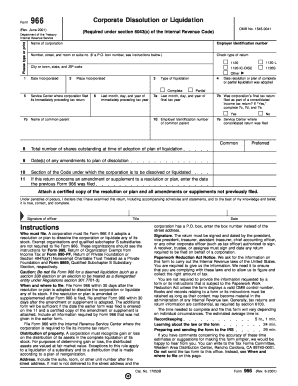 Form 966 Corporate Dissolution or Liquidation