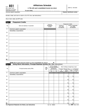 IRS Form 851 Affiliations Schedule