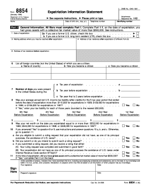 Form 8854 Expatriation Information Statement