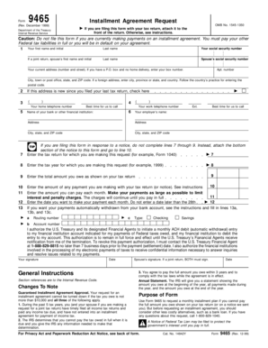 IRS Form 9465 Installment Agreement Request