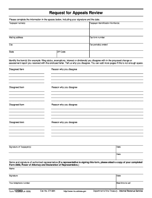 IRS Form 12203 Request for Appeals Review