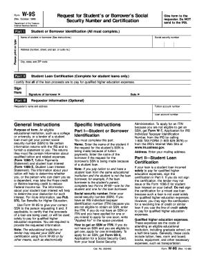 Form W-9S Request for Student’s or Borrower’s Social Security Number and Certification