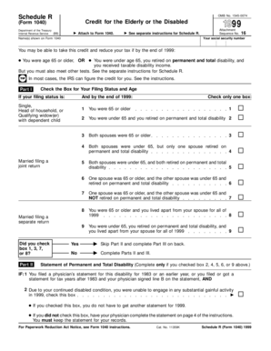 Schedule R Form 1040 Credit for Elderly or Disabled