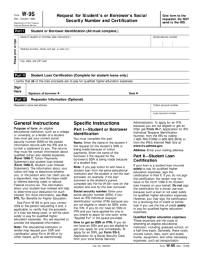 Form W-9S Request for Student’s or Borrower’s Social Security Number and Certification