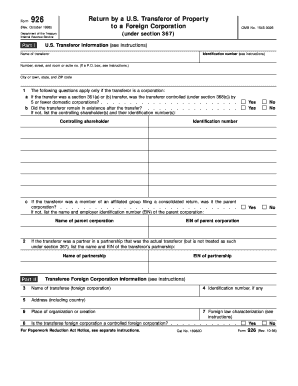 Form 926 US Transferor of Property to Foreign Corporation