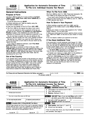 1998 Form 4868. Application for Automatic Extension of Time to File U.S. Income Tax Return