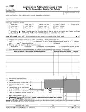 Form 7004 Application for Automatic Extension of Time