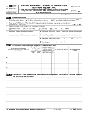 IRS Form 8082 Adjustment Request