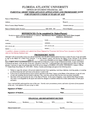 Florida Atlantic University Parental Short Term Advance Application