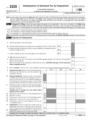 Form 2220 Underpayment of Estimated Tax by Corporations