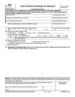 IRS Form 843 Claim for Refund