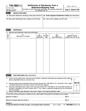 Form 706-GS(D-1) Notification of Distribution From a Generation-Skipping Trust