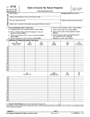 IRS Form 6118 Claim of Income Tax Return Preparers