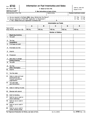 IRS Form 8743 Fuel Inventories and Sales