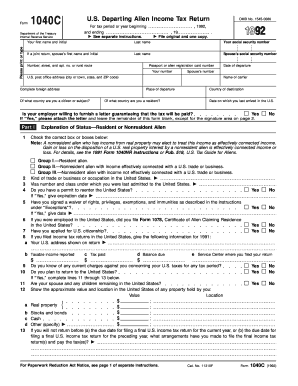 US Departing Alien Income Tax Return Form 1040C