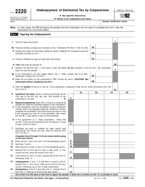 IRS Form 2220 Underpayment of Estimated Tax by Corporations