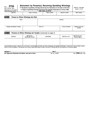 IRS Form 5754 Gambling Winnings Statement