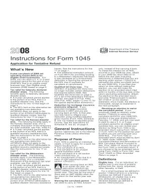 IRS Form 1045 Instructions