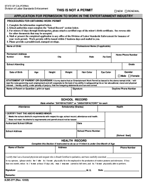 California Entertainment Work Permit Application