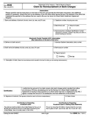 IRS Form 8546 Claim for Reimbursement of Bank Charges