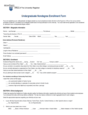 Undergraduate Nondegree Enrollment Form