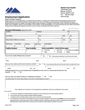 Northern Inyo Hospital Employment Application