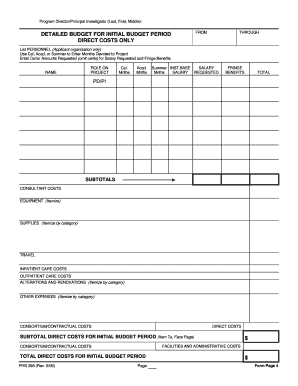 NIH Grant Budget Form