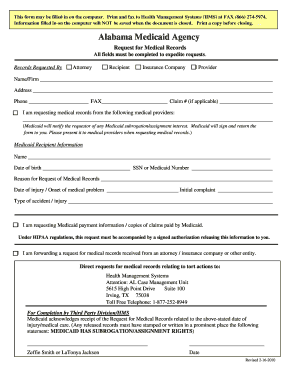 Fillable Online medicaid alabama Form to Request Release ...