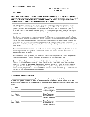 North Carolina Health Care Power of Attorney
