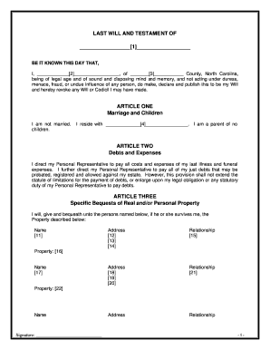 North Carolina Mutual Wills containing Last Will and Testaments for Man and Woman living together not Married with No Children