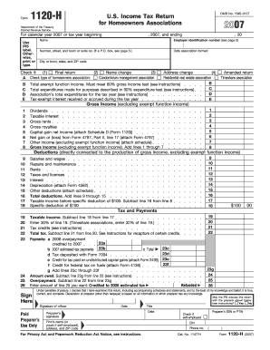 Form 1120-H US Homeowners Association Tax Return