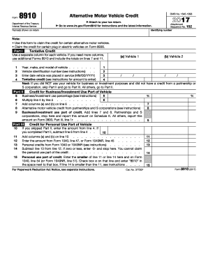 IRS Form 8910 Alternative Motor Vehicle Credit