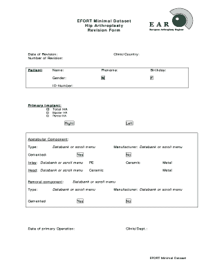 EFORT Hip Arthroplasty Revision Form