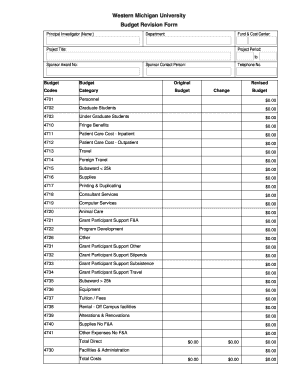 Western Michigan University Budget Revision Form - obf wmich