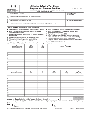 IRS Form 6118 Claim for Refund of Tax Return