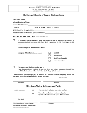 California QME Conflict of Interest Disclosure Form