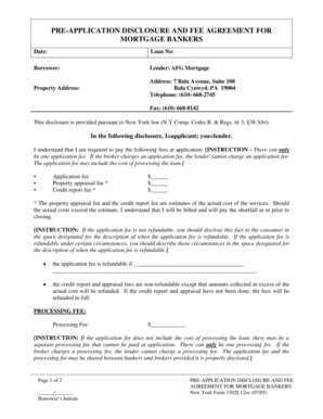 New York Pre-Application Disclosure and Fee Agreement for Mortgage Bankers