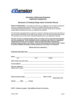 University of Wisconsin-Extension Application Supplement