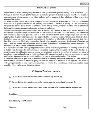 FERPA Privacy Statement Form