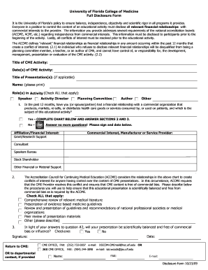 University of Florida College of Medicine Full Disclosure Form