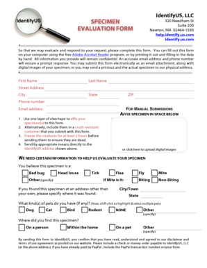 SPECIMEN EVALUATION FORM