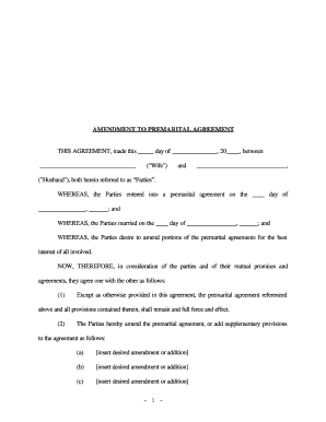 Ohio Amendment to Prenuptial or Premarital Agreement