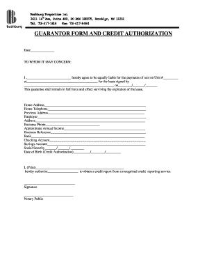 Guarantor Form and Credit Authorization