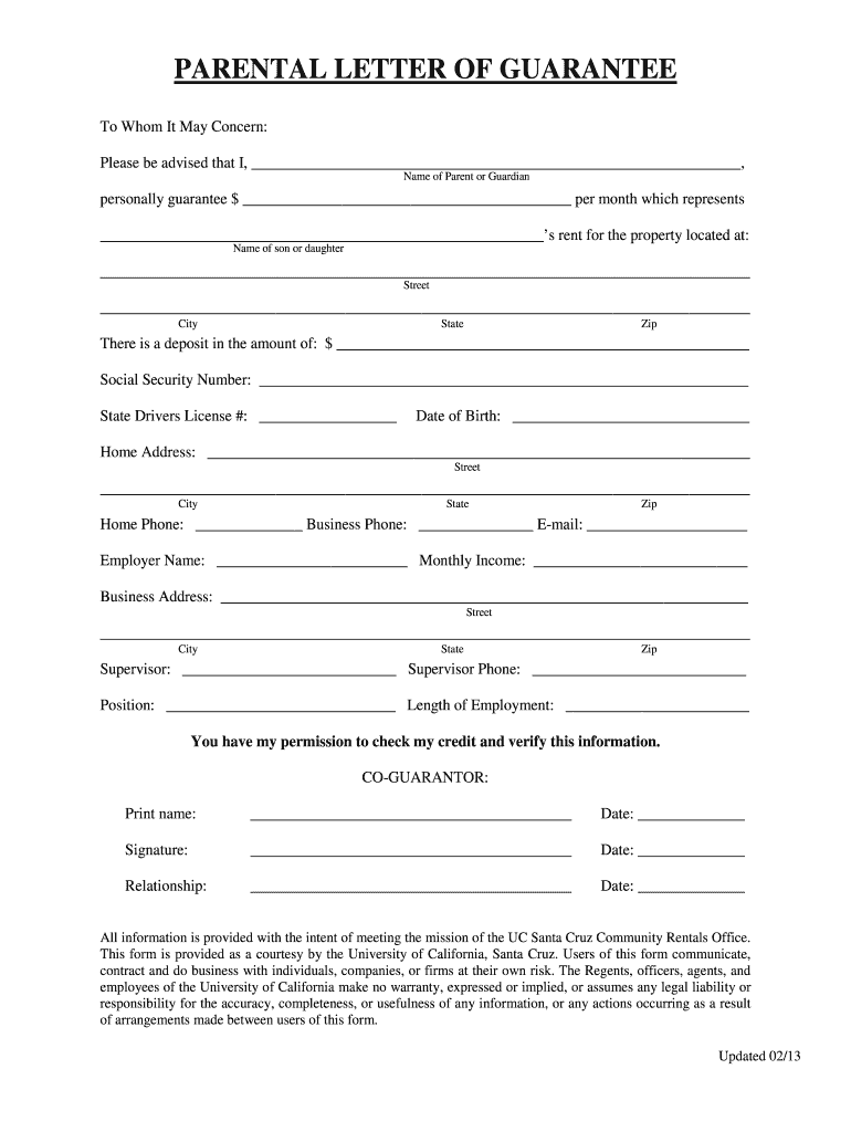 Parental Letter Of Guarantee Fill Out Sign Online DocHub
